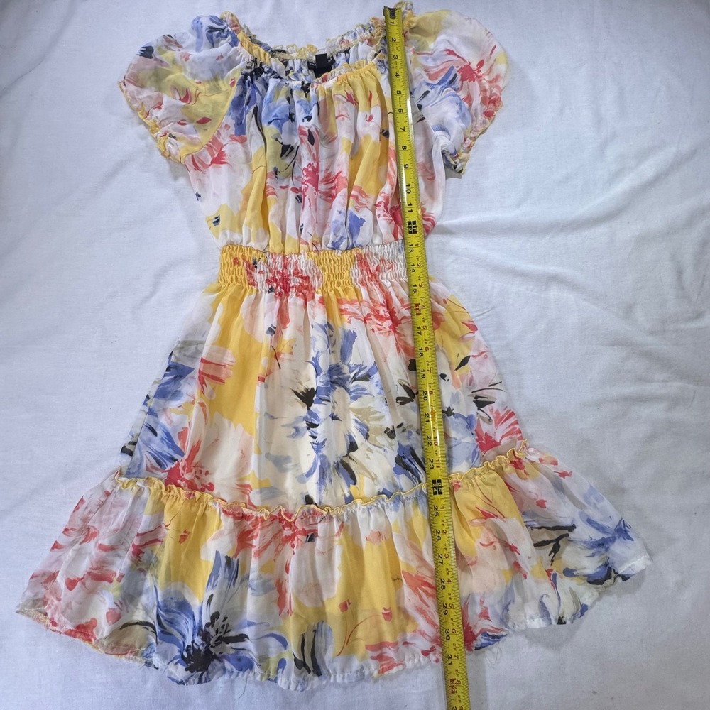 Kate and Lily Girls Yellow Floral Smocked Waist Ruffle Chiffon Dress Size 4